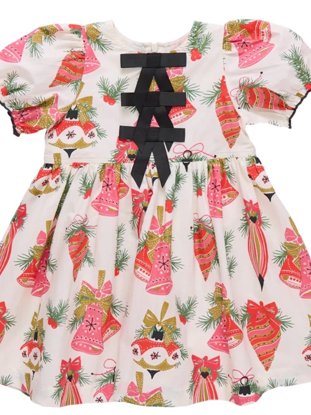 Pink Chicken Hermione Vintage Christmas Holly Bells Print Dress